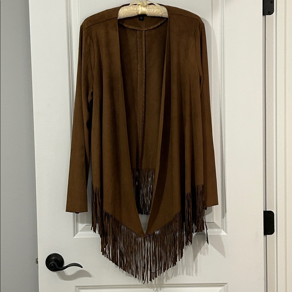 Marc New York western Fringed Cowgirl Poncho wrap faux suede BoHo Cape NWT - Picture 3 of 14